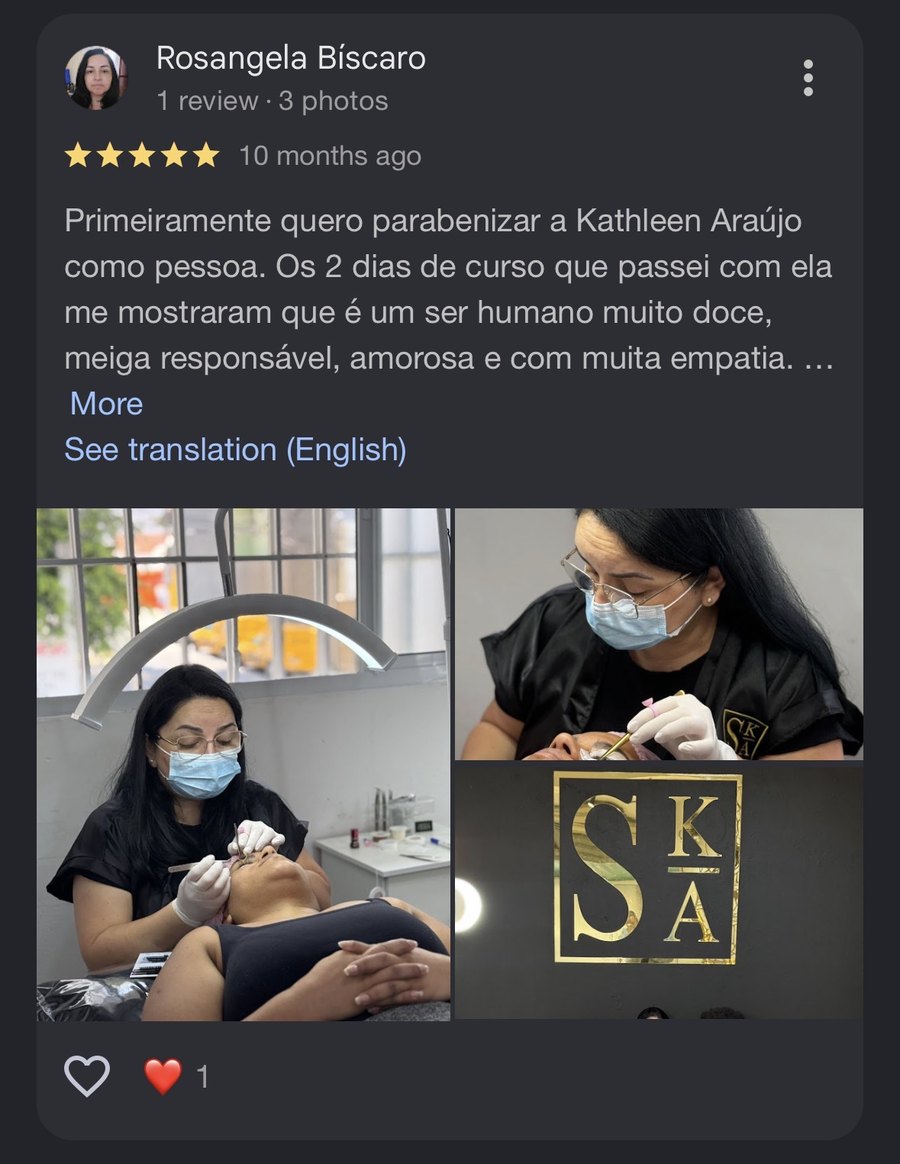 Avaliação de cinco estrelas no Google elogiando os dois dias de curso